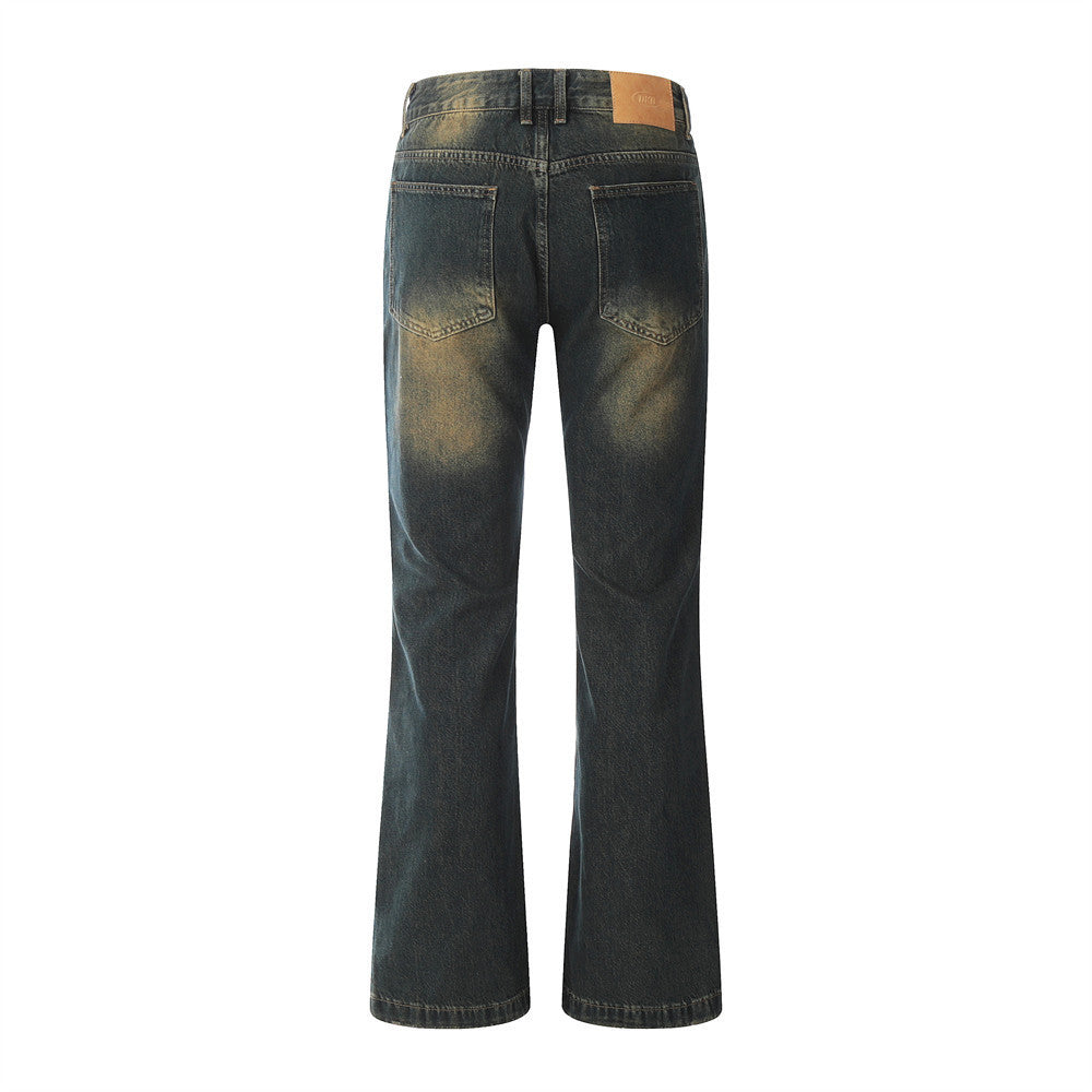 Washed Yellow Denim Bootcut Jeans Pants Men