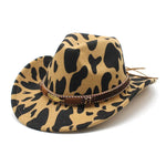 Western Style Camo Cowboy Hat Woolen Felt Cow Pattern Big Brim Wide Brim Denim Top Hat Camouflage Cowboy Cowgirl Hat