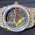 Hip Hop Full Square Diamond Luminous Hollow Mechanical Watch