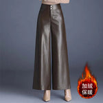 High Waist Thick Loose Big Leg Straight All-matching Wide Leg Leather trouser Pants For Women