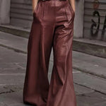 Fashion Leather High Waist Pocket Casual Trousers