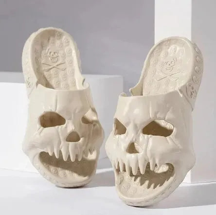 Diseño personalizado de calavera zapatillas de halloween baño interior de tobogán para exteriores zapatos de playa