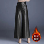 High Waist Thick Loose Big Leg Straight All-matching Wide Leg Leather trouser Pants For Women