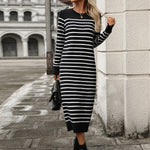 Slim Striped Printed Long Cashmere Dress  Autumn And Winter Long Sleeve Dresses For Women