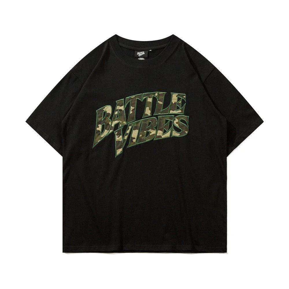 Camouflage Paste Cloth Embroidery Lettered Casual T-shirt - EX-STOCK CANADA