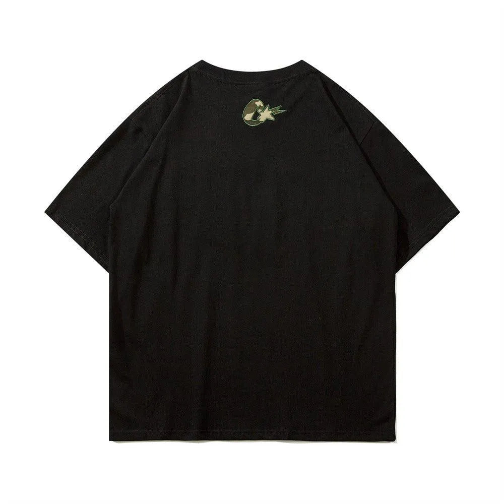 Camouflage Paste Cloth Embroidery Lettered Casual T-shirt - EX-STOCK CANADA