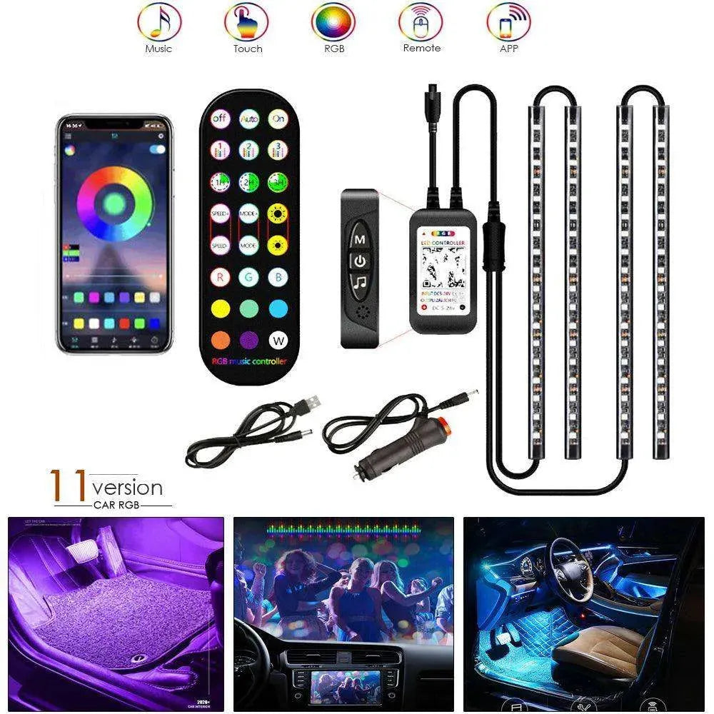 Car RGB Strip Lights: Wireless Music Control, Waterproof LED, Remote. - EX-STOCK CANADA