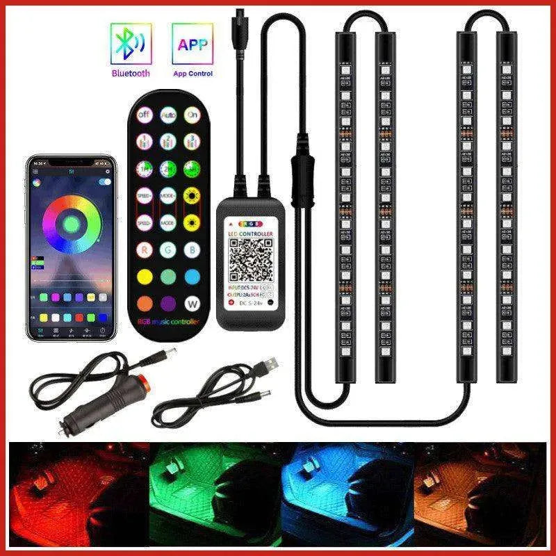 Car RGB Strip Lights: Wireless Music Control, Waterproof LED, Remote. - EX-STOCK CANADA