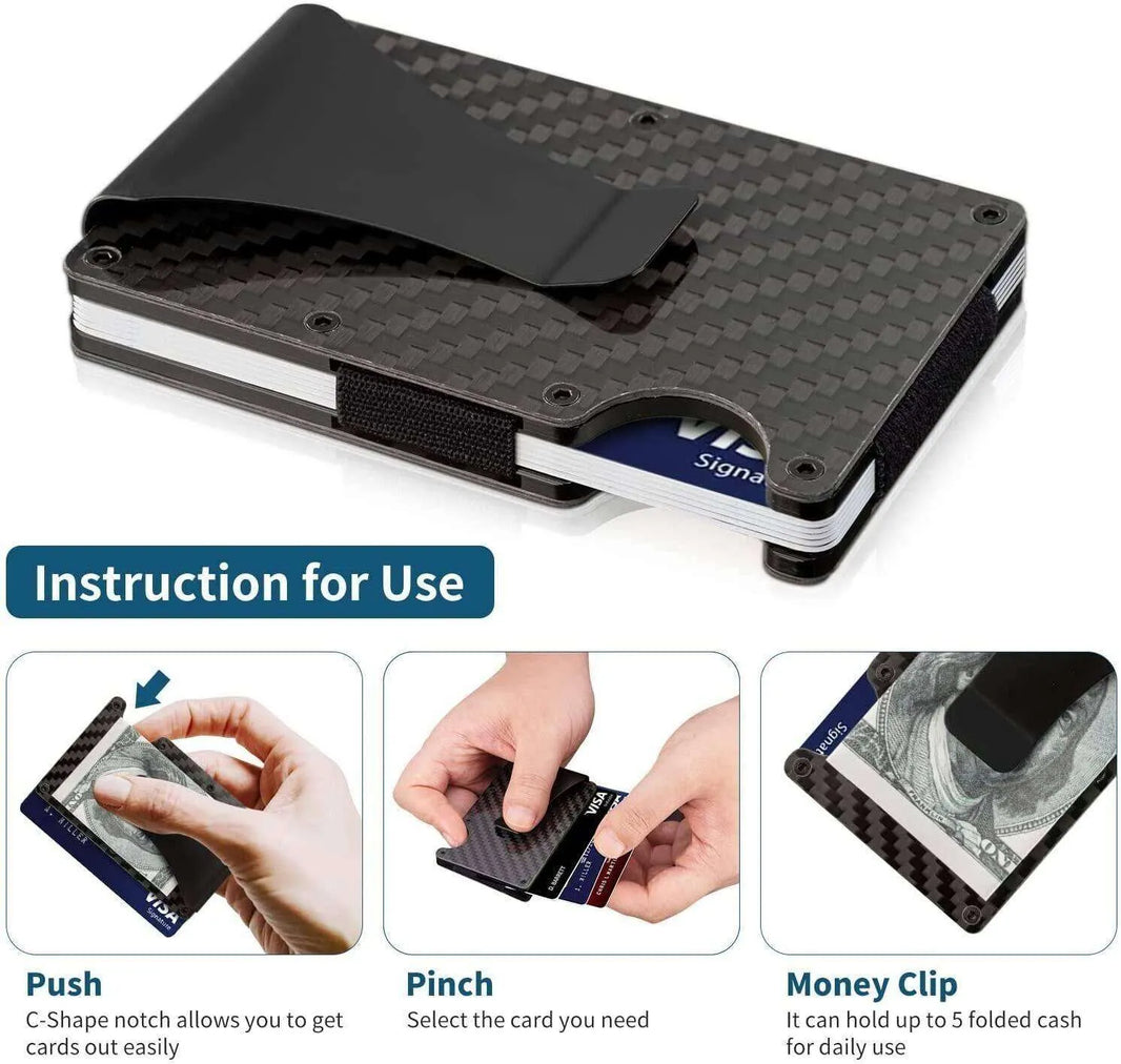 Carbon Fiber Blocking Slim Money Clip RFID Card Holder Metal Men Wallet Gift - EX-STOCK CANADA