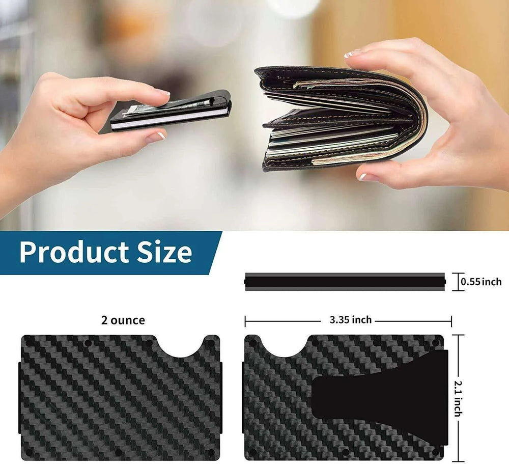 Carbon Fiber Blocking Slim Money Clip RFID Card Holder Metal Men Wallet Gift - EX-STOCK CANADA