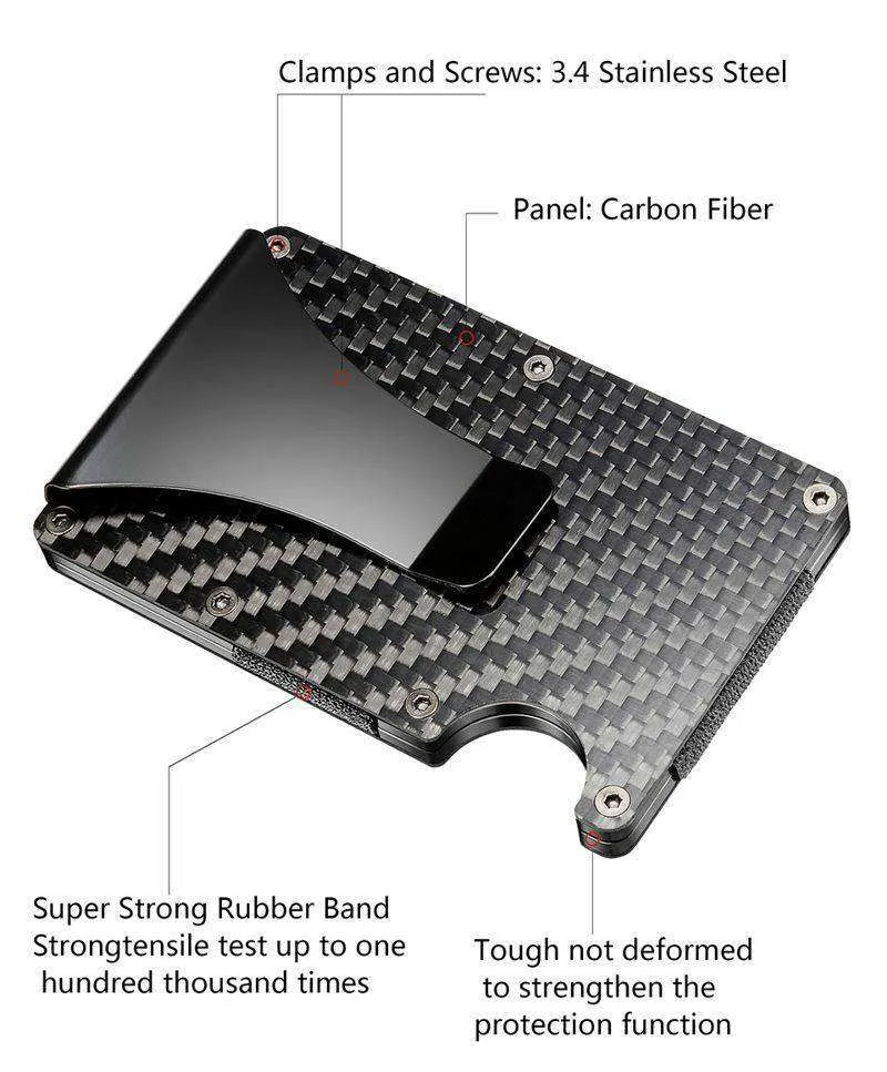 Carbon Fiber Blocking Slim Money Clip RFID Card Holder Metal Men Wallet Gift - EX-STOCK CANADA