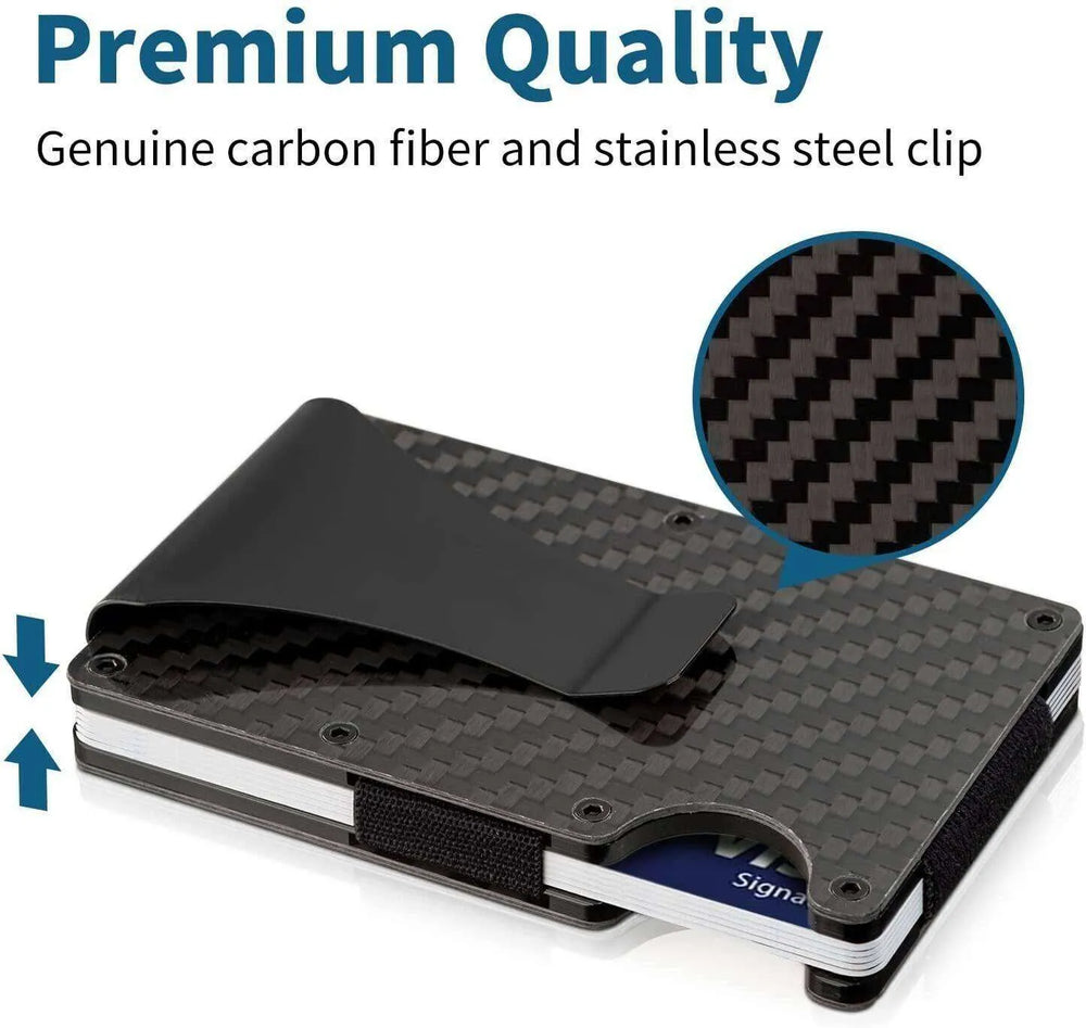 Carbon Fiber Blocking Slim Money Clip RFID Card Holder Metal Men Wallet Gift - EX-STOCK CANADA