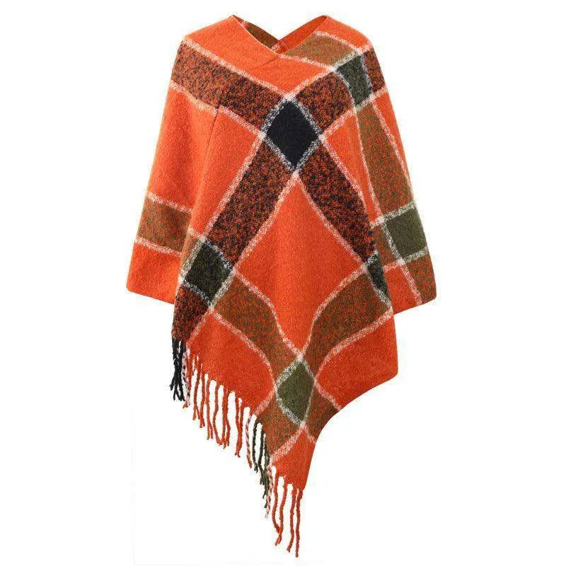 Cashmere Contrast Color Striped Cape Knitted Tassel Scarf - EX-STOCK CANADA