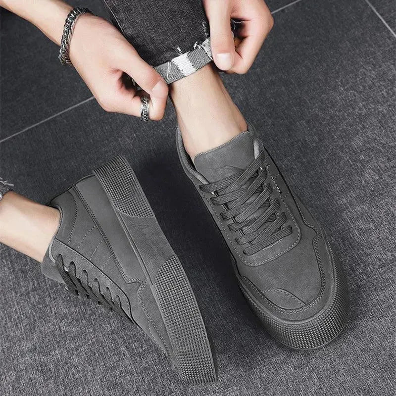 Casual Board Flat Shoes Men Breathable Thick-soled Lace-up Sneakers For Walking Running - EX-STOCK CANADA