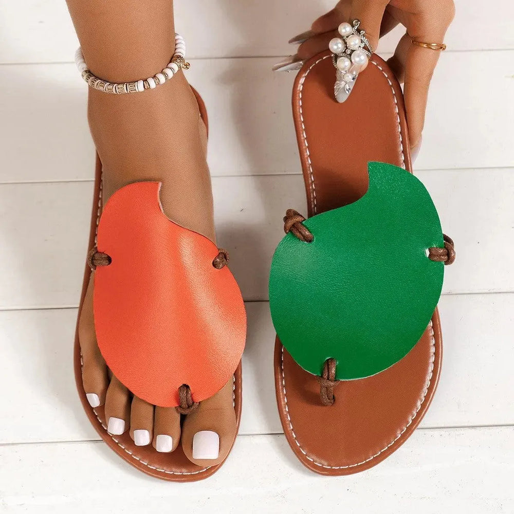 Casual Color-matching Clip-toe Sandals Summer Outdoor Personalized Flat Flip Flop Slippers For Women. - EX-STOCK CANADA