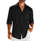 Casual Long Sleeve Shirt With Pocket Lace Polo Collar Solid Color Button Mens Clothing - EX-STOCK CANADA