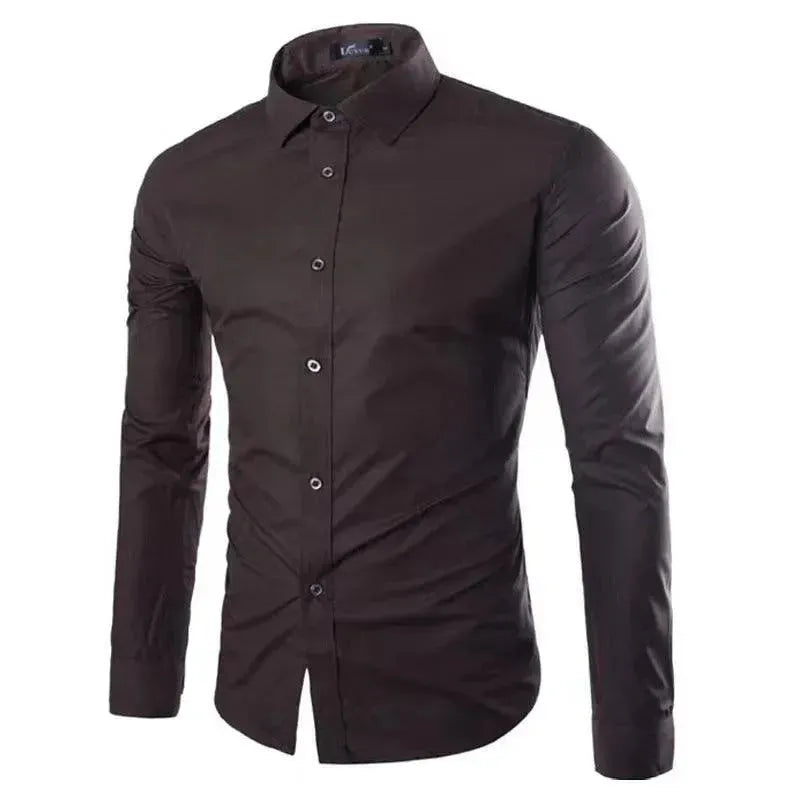 Casual Polo Collar Ironing Free Long Sleeves Shirt For Men - EX-STOCK CANADA