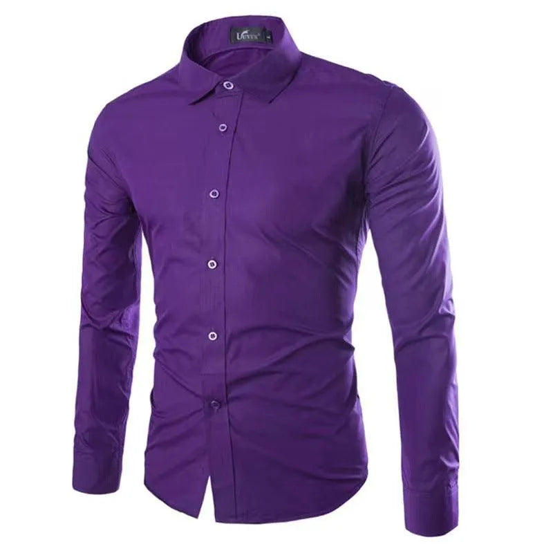 Casual Polo Collar Ironing Free Long Sleeves Shirt For Men - EX-STOCK CANADA