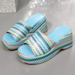 Casual Summer Fashionable Colorful Wave Print Thick Wedge Heel Women Slippers - EX-STOCK CANADA