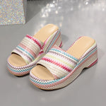 Casual Summer Fashionable Colorful Wave Print Thick Wedge Heel Women Slippers - EX-STOCK CANADA