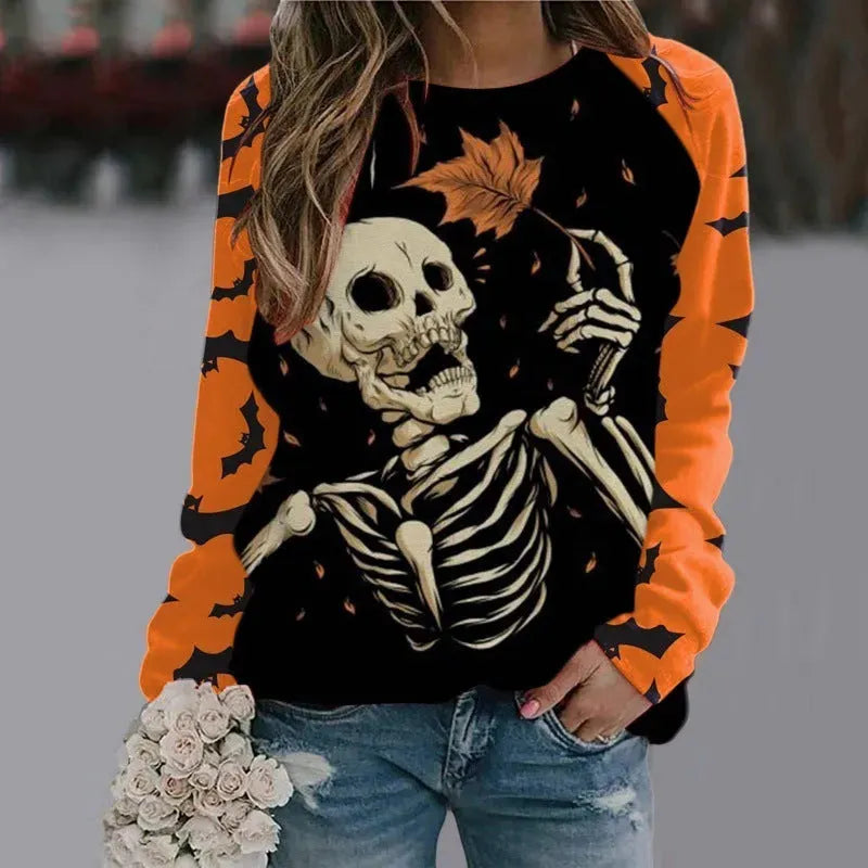 Halloween dessin animé sweat-shirt sweat à manches longues Tops Femmes