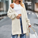 Solid color Loose Cashmere Long Cardigan sweater Jacket for women