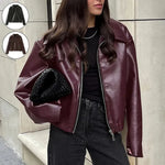 Fashioned Oversized zipper Lapel Leather coat jacket for women