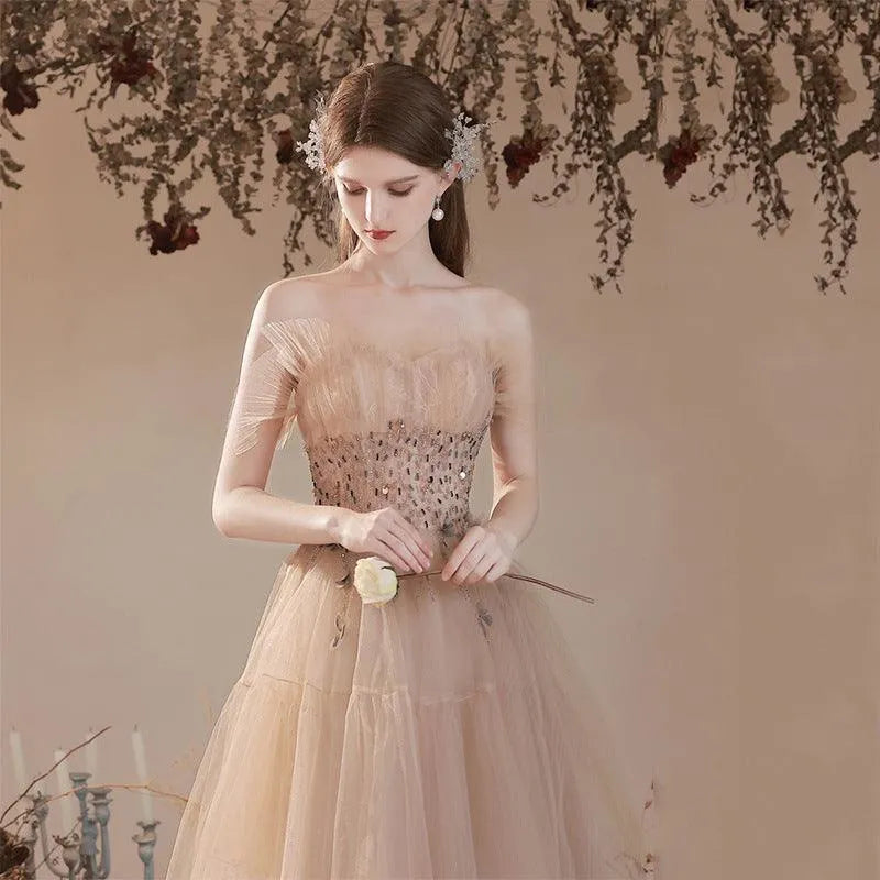 Champagne-colored Host Starry Sky Toasting Dress With Strapless - EX-STOCK CANADA