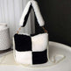 Checkerboard Plush Bucket Bag With Pearl Chain - EX-STOCK CANADA