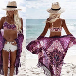 Chiffon Beach Resort Wear Purple Orientation Flower Beach Bikini - EX-STOCK CANADA