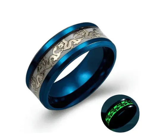 Chinese national dragon pattern blue fluorescent ring - EX-STOCK CANADA