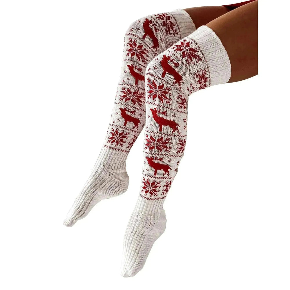 Christmas Knitted Cotton Woolen Thigh-High Deer Socks - EX-STOCK CANADA