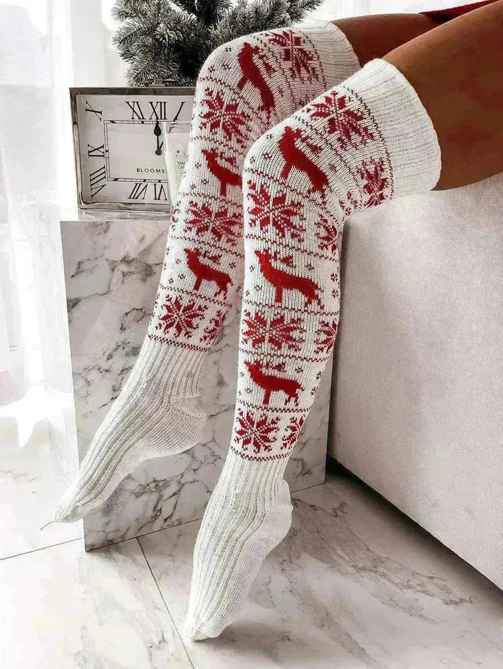 Christmas Knitted Cotton Woolen Thigh-High Deer Socks - EX-STOCK CANADA