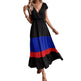 Color Block Pleated V-neck Dress Casual Polo Collar - EX-STOCK CANADA