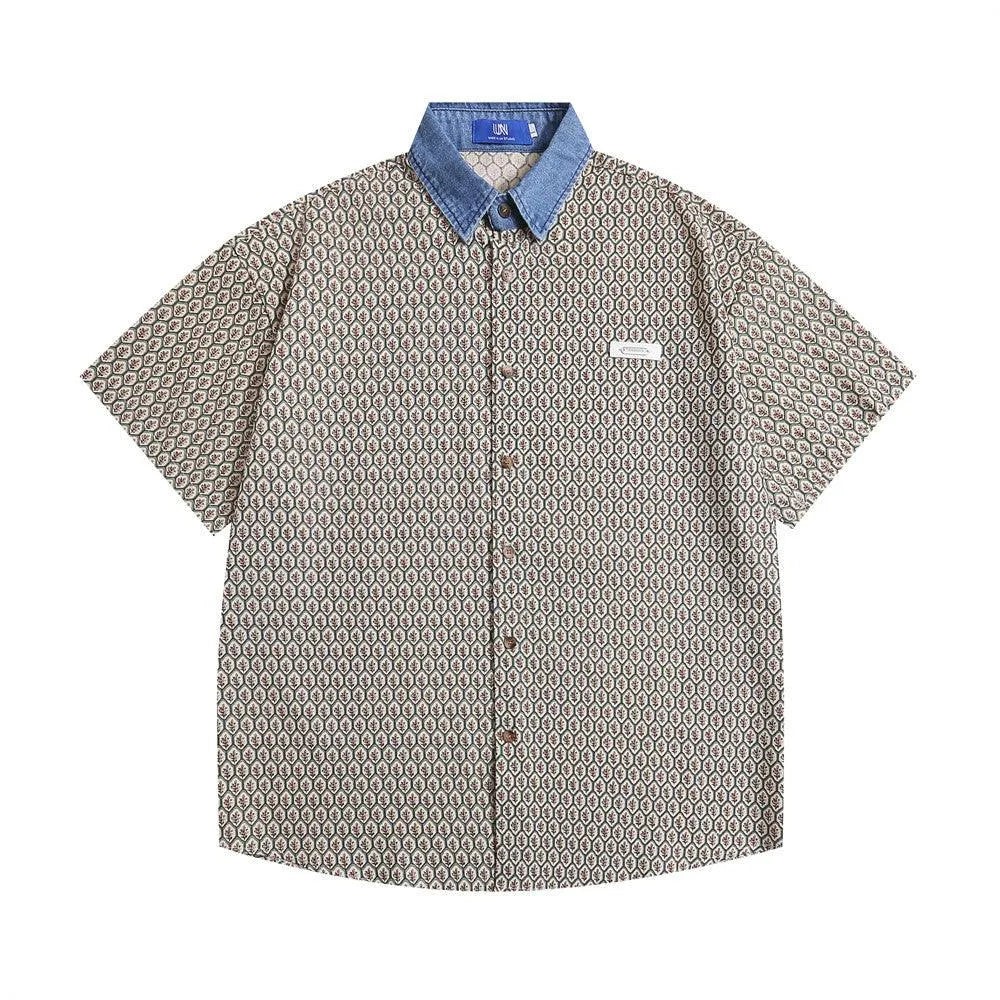 Color Contrast Patchwork Lapel Plaid Casual Short-sleeved Shirt - EX-STOCK CANADA