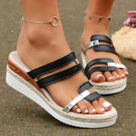 Colorblock-strap Wedges Sandals Summer Fashion Hemp Heel Slides Slippers Outdoor Thick Bottom Fish Mouth Shoes For Women - EX-STOCK CANADA