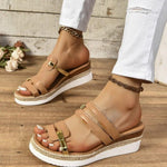 Colorblock-strap Wedges Sandals Summer Fashion Hemp Heel Slides Slippers Outdoor Thick Bottom Fish Mouth Shoes For Women - EX-STOCK CANADA