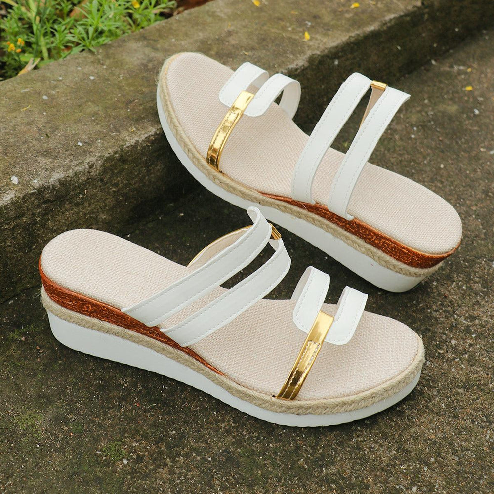 Colorblock-strap Wedges Sandals Summer Fashion Hemp Heel Slides Slippers Outdoor Thick Bottom Fish Mouth Shoes For Women - EX-STOCK CANADA