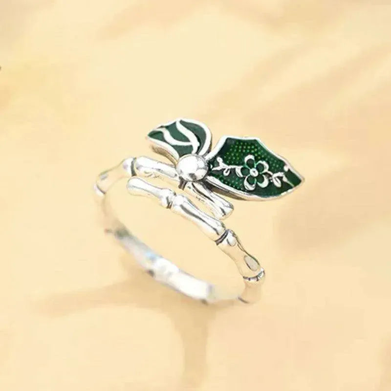 Colorful stylish and simple Enamel Bamboo Butterfly Copper Plated Silver Ring - EX-STOCK CANADA