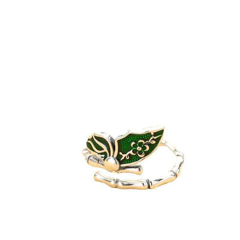 Colorful stylish and simple Enamel Bamboo Butterfly Copper Plated Silver Ring - EX-STOCK CANADA