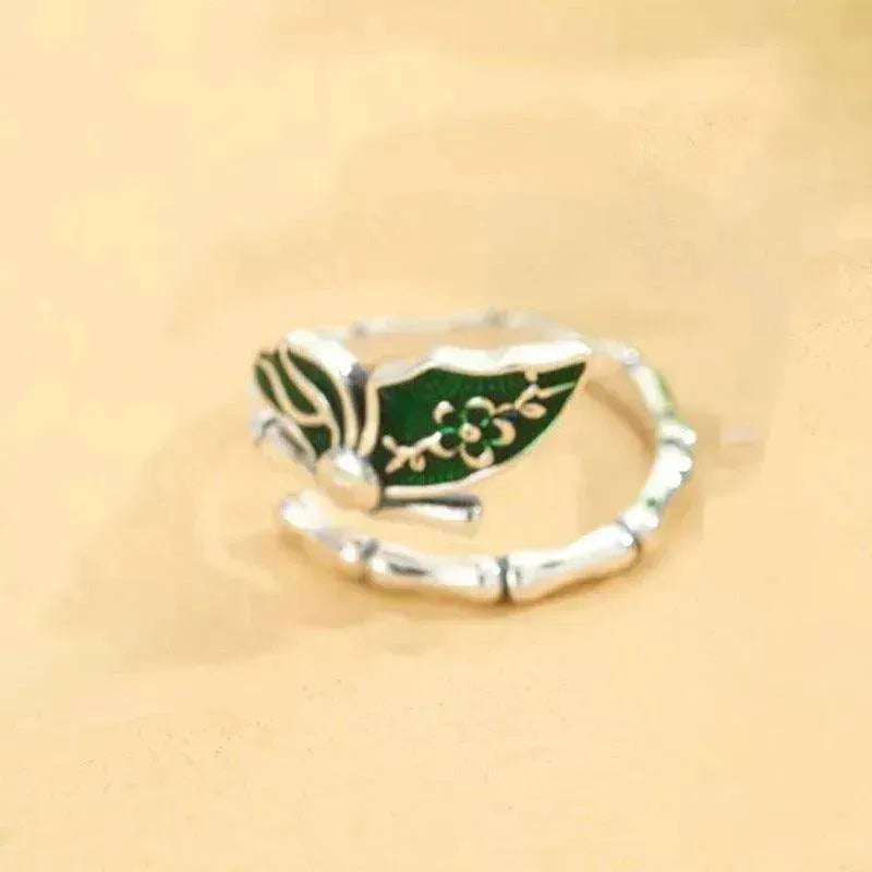 Colorful stylish and simple Enamel Bamboo Butterfly Copper Plated Silver Ring - EX-STOCK CANADA