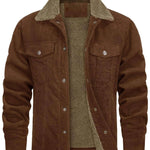 Corduroy Lapel Long Sleeve Plush Jacket Coat - EX-STOCK CANADA