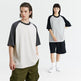 Cotton Color-matching Raglan Sleeves Loose-fitting Casual T-shirt - EX-STOCK CANADA