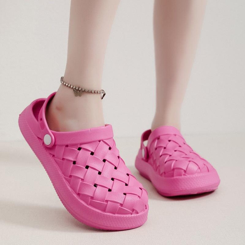 Cross-woven Clogs Shoes Summer Platform Baotou Dual-use Slippers Outdoor Garden Indoor Floor Bathroom Cozy Slipper Women House Shoes - EX-STOCK CANADA