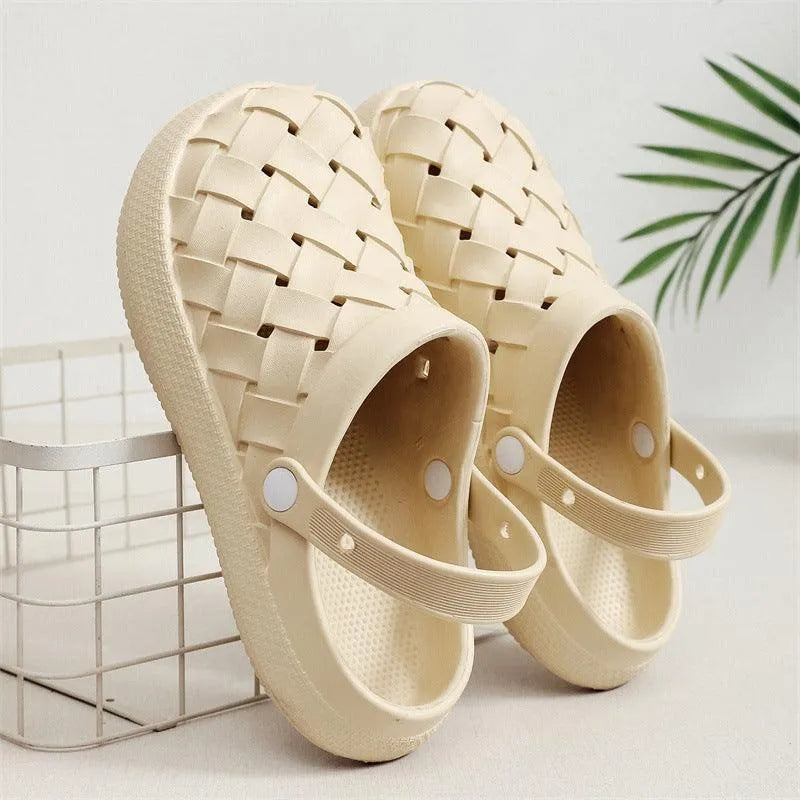 Cross-woven Clogs Shoes Summer Platform Baotou Dual-use Slippers Outdoor Garden Indoor Floor Bathroom Cozy Slipper Women House Shoes - EX-STOCK CANADA