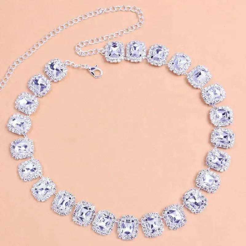 Crystal Rhinestone Fashion Square Stone Necklace for Women Wedding Bridesmaid Necklaces - EX-STOCK CANADA