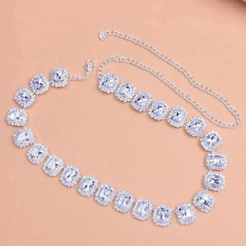 Crystal Rhinestone Fashion Square Stone Necklace for Women Wedding Bridesmaid Necklaces - EX-STOCK CANADA