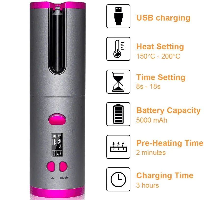 Curling Iron USB Wireless Multifunctional Charging Curler - EX-STOCK CANADA