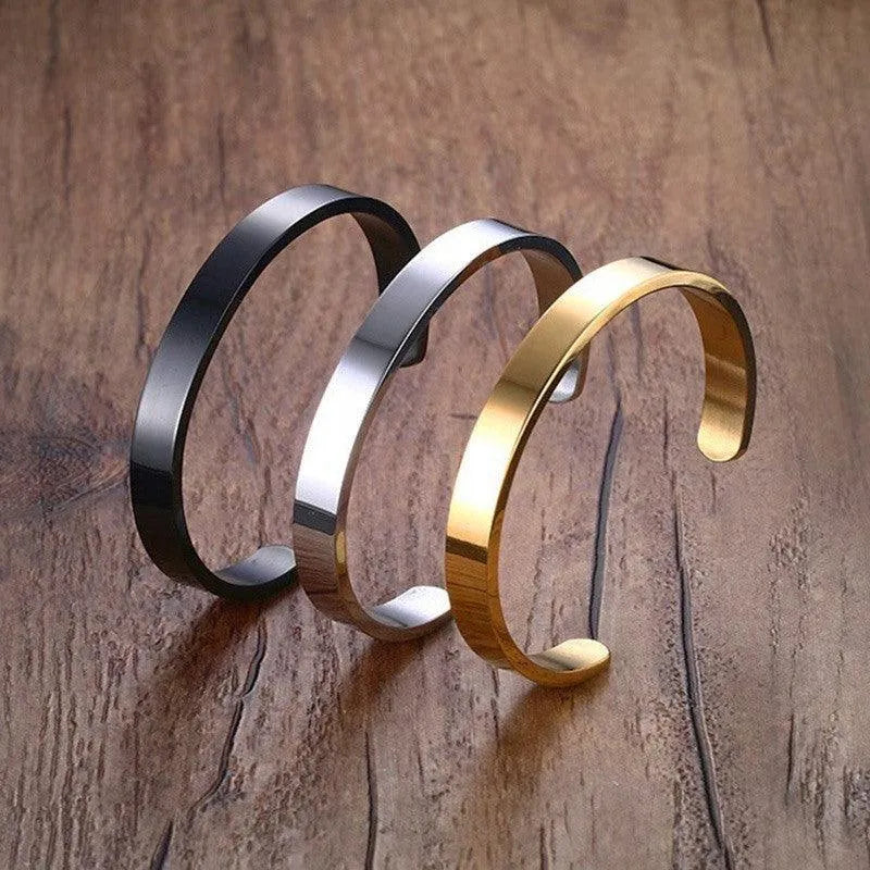 Custom Laser Engraving Smooth Stainless Steel Fine Bangle Jewelry C-shaped Bracelet - EX-STOCK CANADA