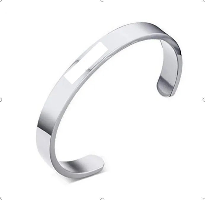 Custom Laser Engraving Smooth Stainless Steel Fine Bangle Jewelry C-shaped Bracelet - EX-STOCK CANADA